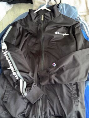 Champion Black Full-Zip Performance Track Jacket with Sleeve Logo